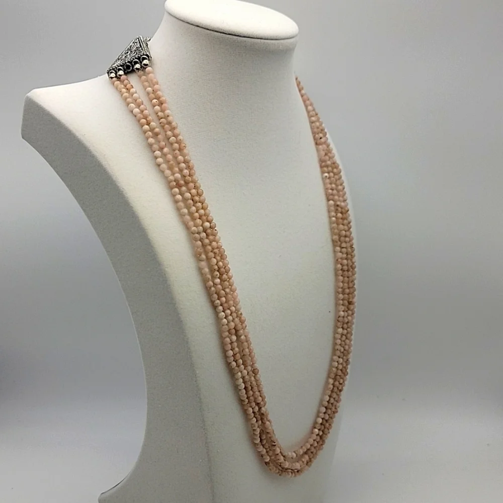 161 Cts Natural Pink Australian Opal 4 Strand Faceted Beaded Necklace Gemstone